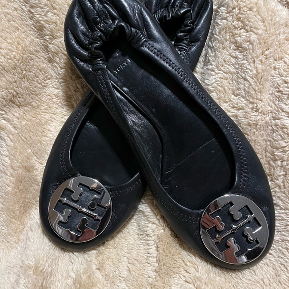 Tory Burch Black REVA FLAT  Leather Shoes Size -8.5  $124  Mint - Picture 3 of 10